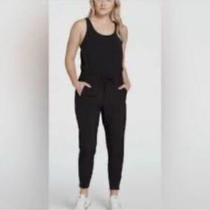 Calia Carrie Underwood Black Sleeveless Smock Waist Jumpsuit